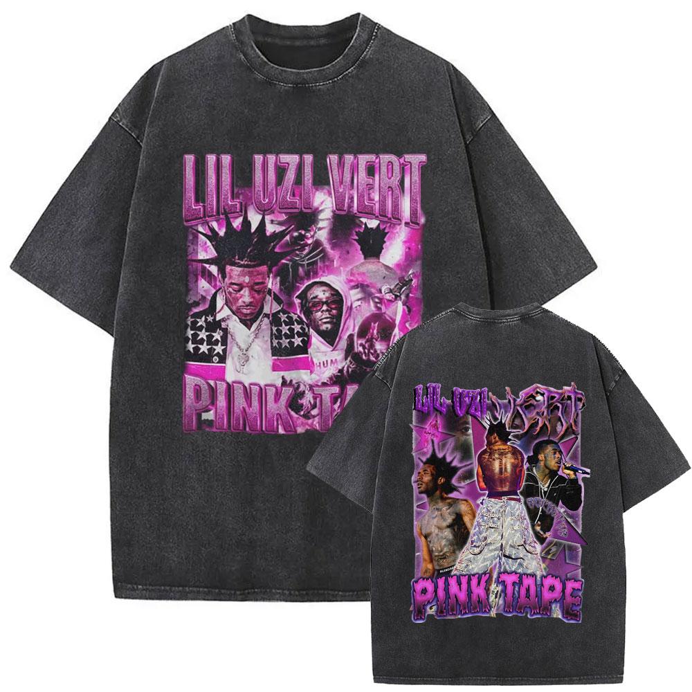 Рэпер Lil Uzi Vert Розовая Лента Винтажная Стиранная Футболка Мужская Женская Хип-Хоп Мода Поп Музыка Футболки Мужская Хлопковая Оверсайз Футболка