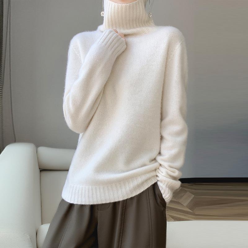 Women's Warm High-Neck Wool Sweater: Thick, Loose, Casual Base Layer for Autumn/Winter