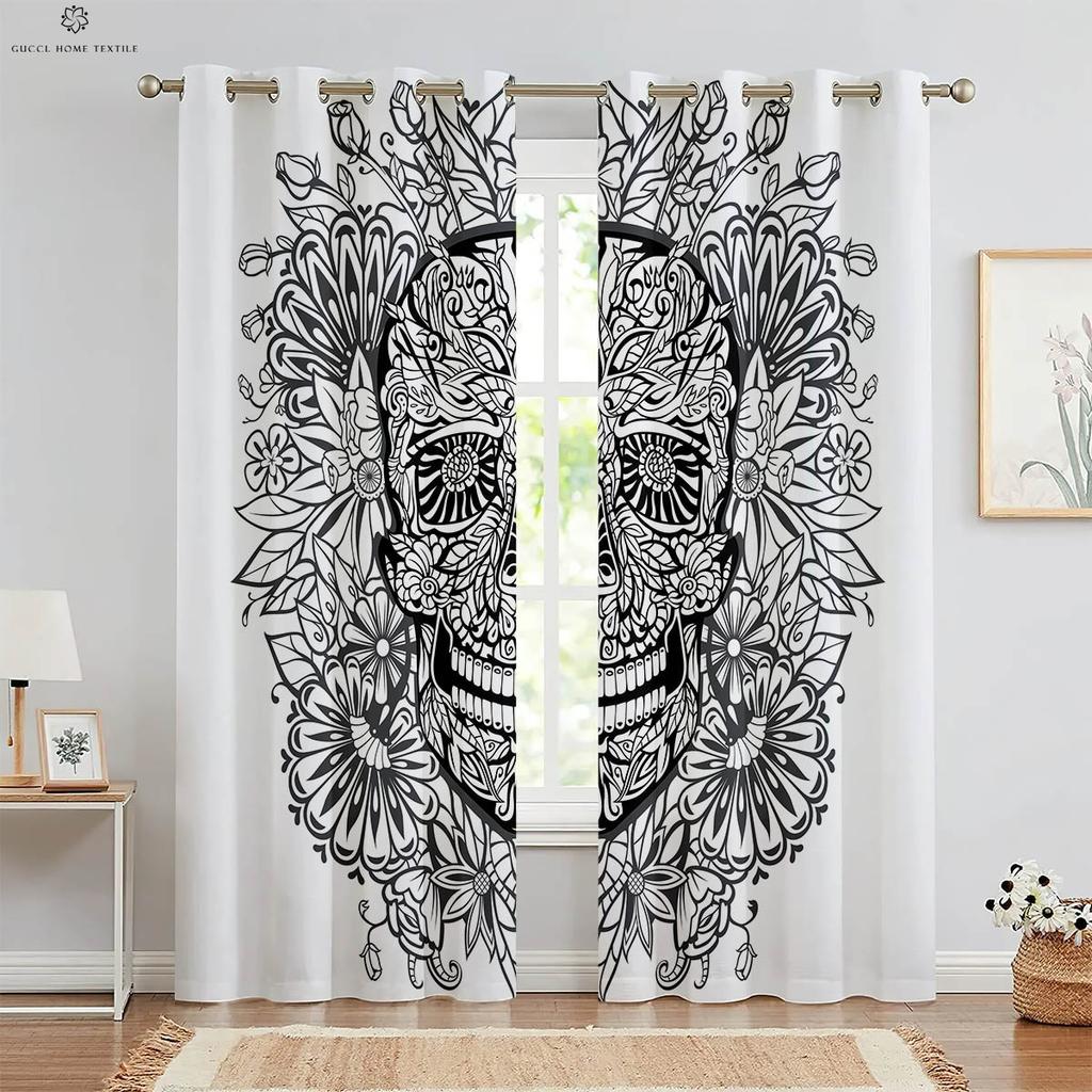 3D-печатные шторы на Хэллоуин, ужасный череп, цветочное оформление окна, спальня, гостиная, ресторан, 2 предмета