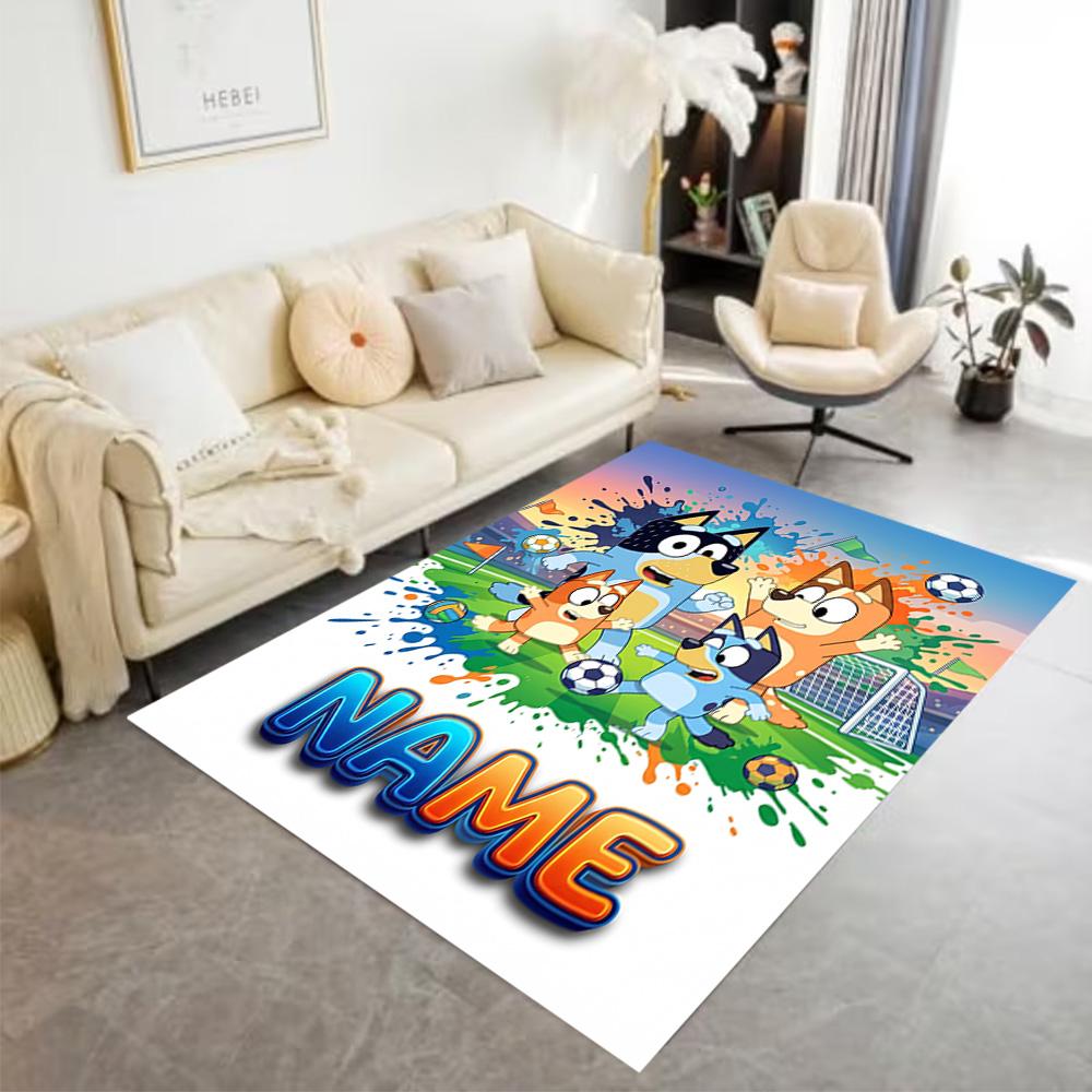 Bluey's Soccer Adventure Personalized Name Floor Rug Office Rug Suitable for Entryway Hallway Foyer Decorate room Anti-slip Rug Office home decor