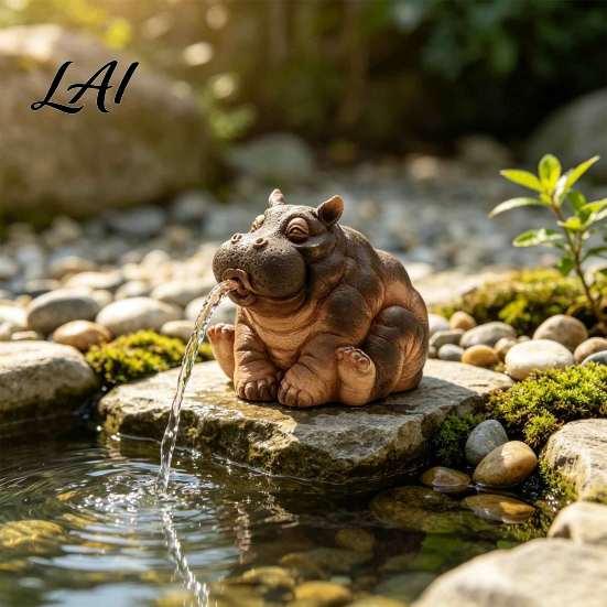 Outdoor Animal Decor Water Spitting Hippopotamus Figurine Realistic Hippo Resin Statue Statue Fountain Sculpture for Garden Pond Pool Decoration
