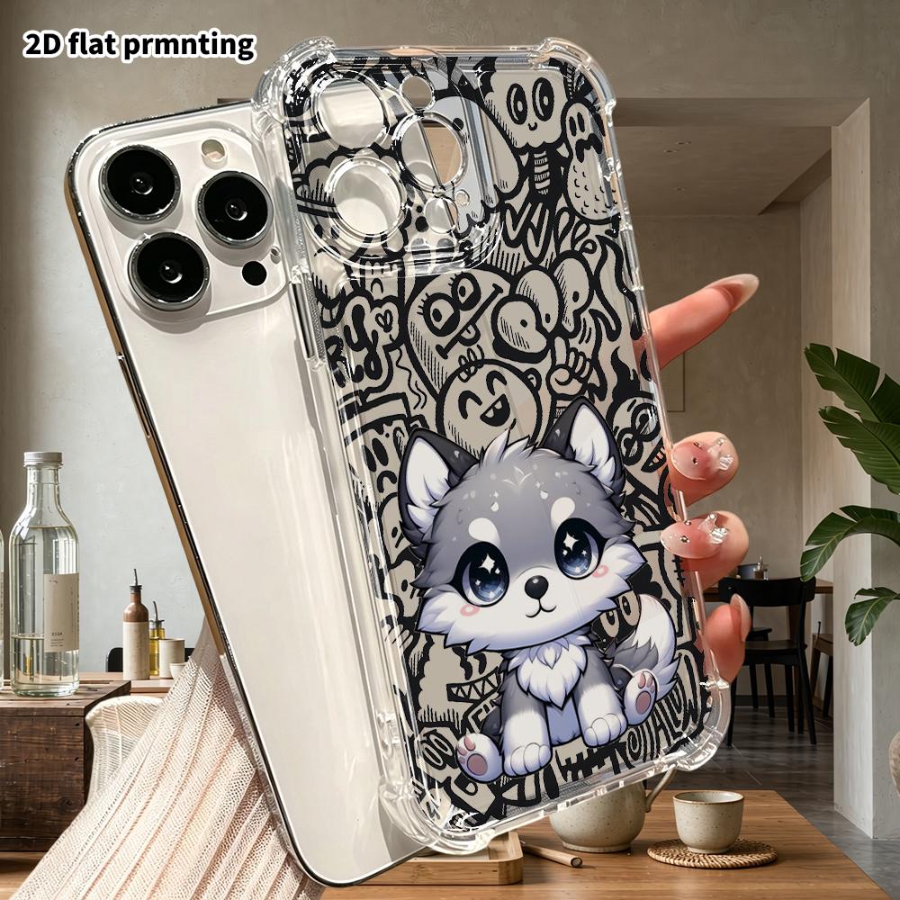Phone Case: 2D flat, suitable for iPhone 18 17 16 15 14 13 Pro, transparent four corner protective case, Husky, Christmas and Halloween gifts