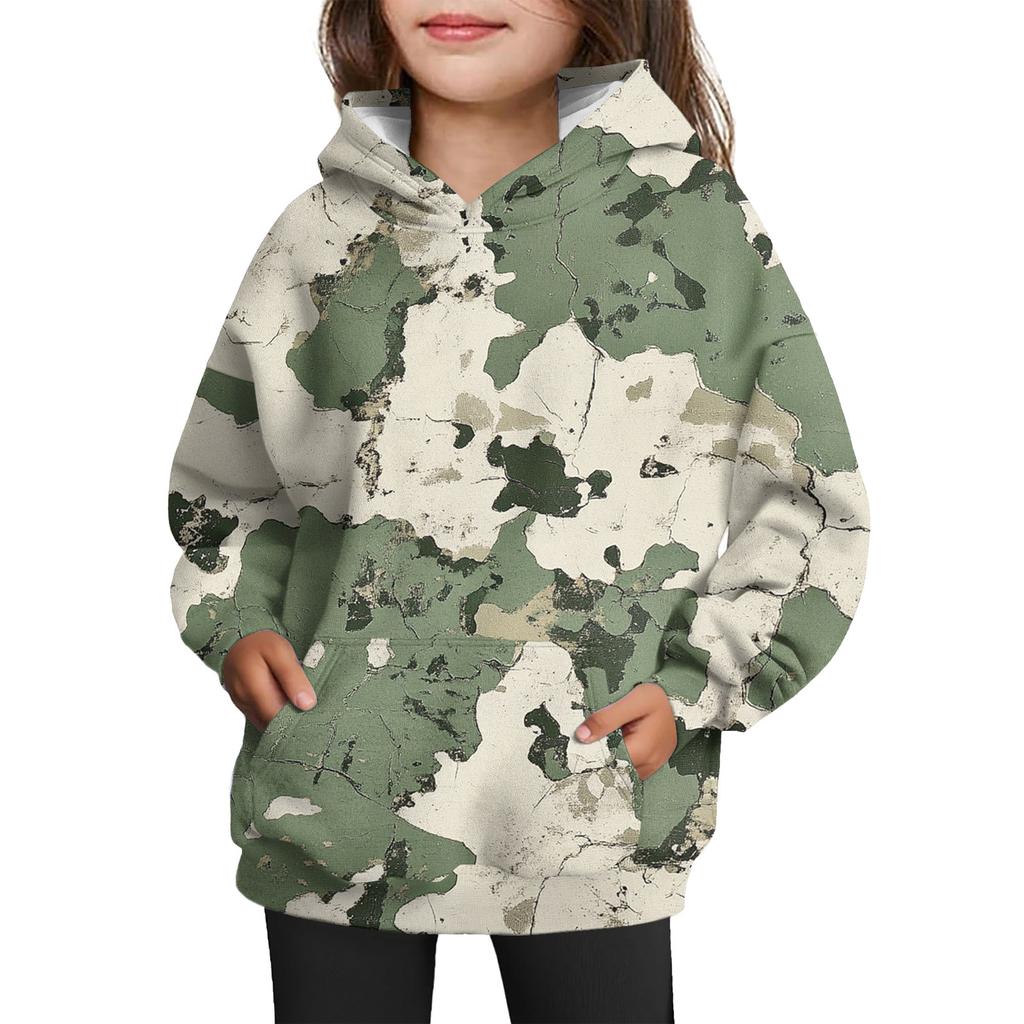 Girls' Hooded Tie- Sweatshirt - Pullover Print Top