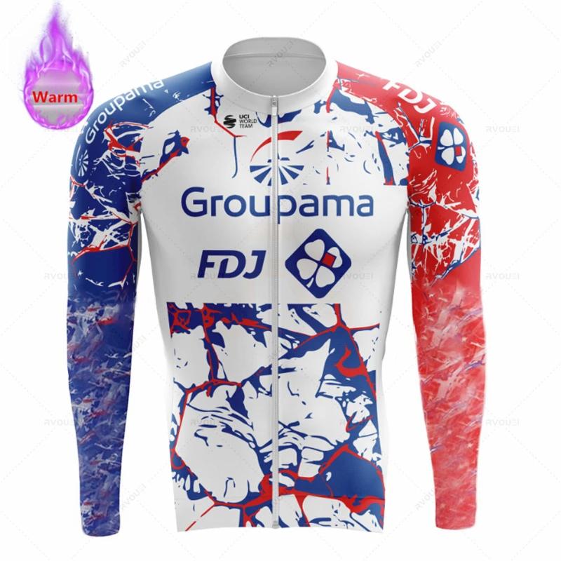Fdj Winter Thermal Fleece Cycling Jersey Set Men Long Sleeve Ropa Ciclismo Bicycle Clothing Bib Pants Maillot Hombre Bike Jersey