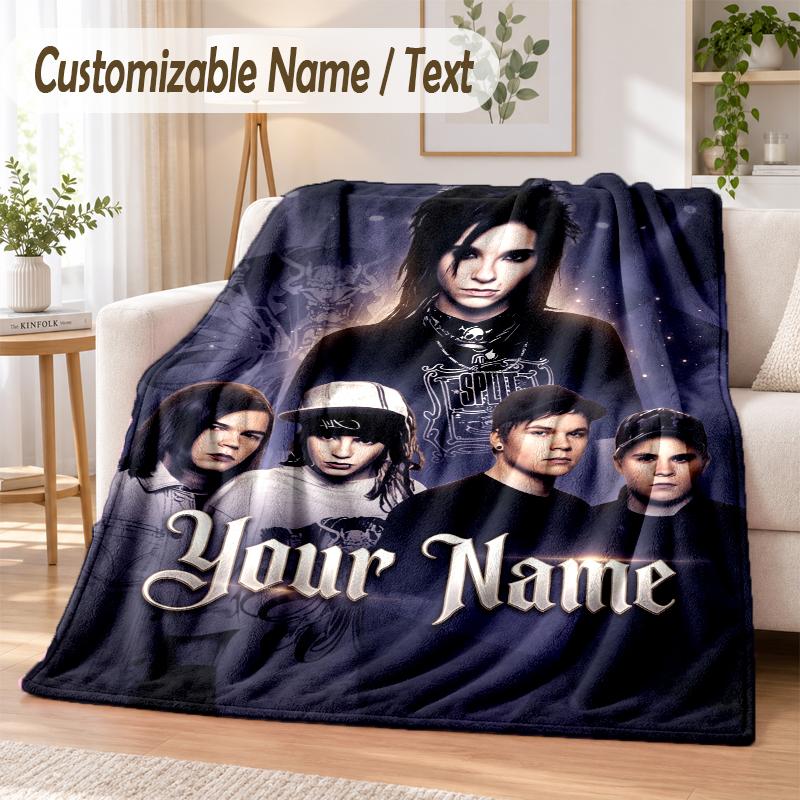Tokio Hotel Custom Name Flannel Throw Blanket Soft Warm for Sofa Bed Indoor Home Use
