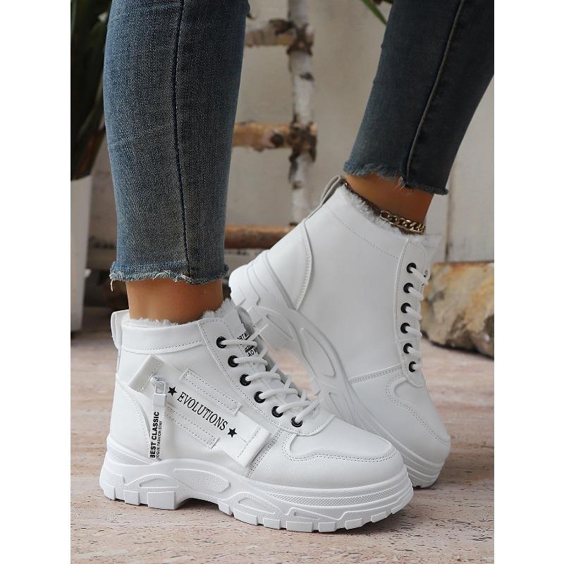 2025 Зимние Алфавитные Платформенные Хлопковые Туфли Женские Новые Маффины Флис На шнуровке Теплые Большого размера Зимние Ботинки