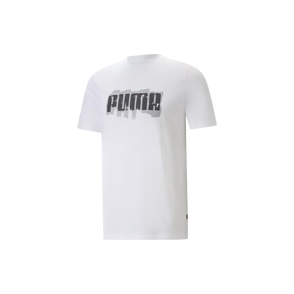 Puma Letter Print Crew Neck Pullover Casual Short Sleeve T-Shirt Men Tops White 674475-02