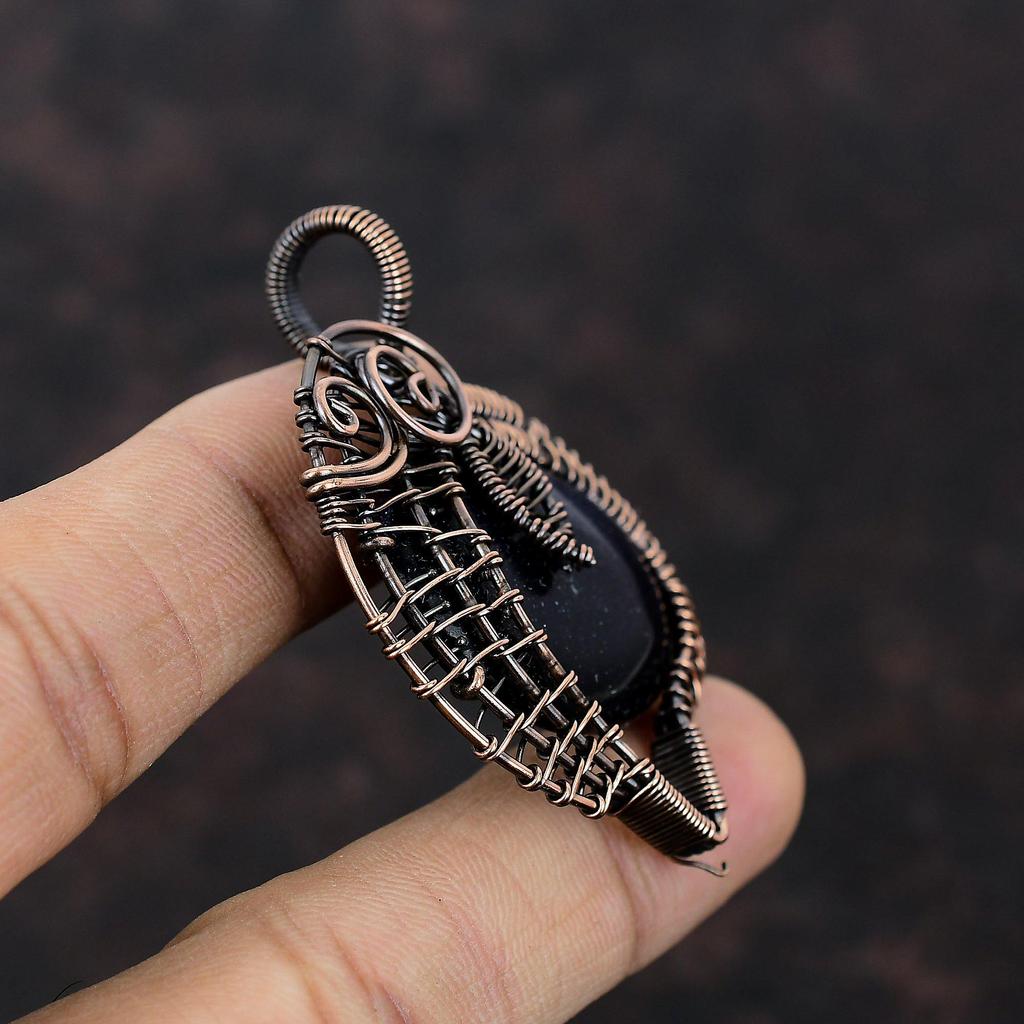 Кулон из синего солнечного камня, обернутый медной проволокой, Ювелирные изделия, Кулон из драгоценного камня, Украшения ручной работы, Стильный кулон, Кулон, обернутый медной проволокой, Подарок для нее