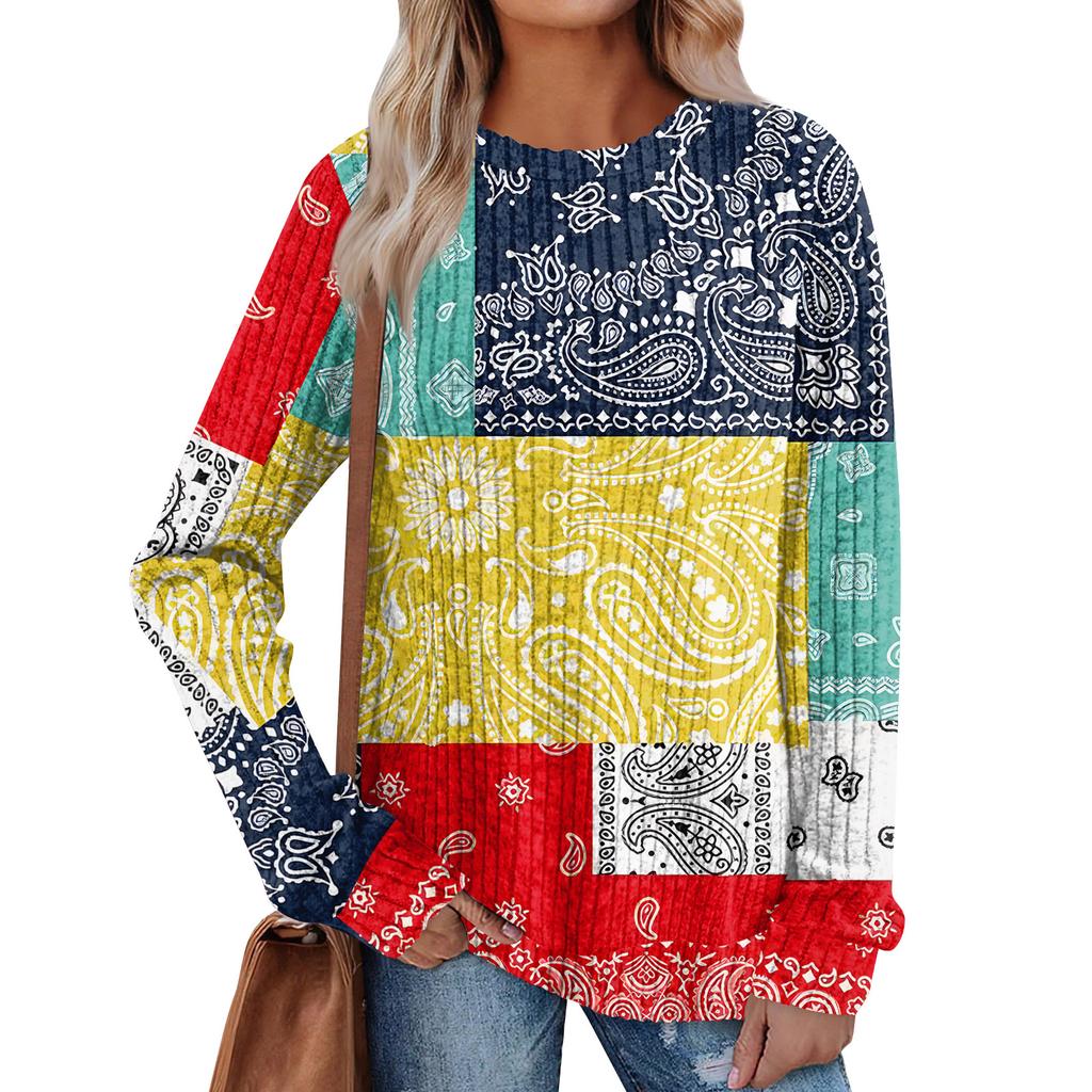 Женский принт Легкий Топ с круглым вырезом из матового хлопка