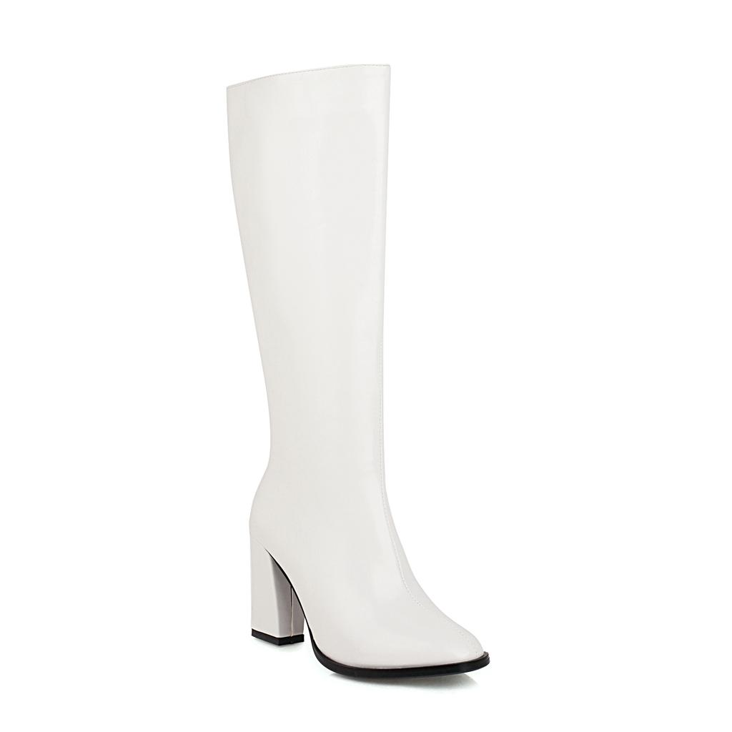 Женские сапоги на высоком каблуке, модный темперамент, осенне-зимние новые сапоги большого размера на толстом каблуке, однотонные, среднего размера