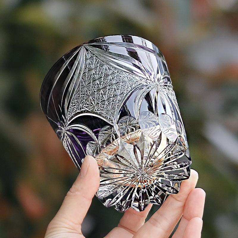 320 ml Handcrafted Black Whiskey Glass Tumbler Edo Kiriko Cut Ambition Design Barware for Gift