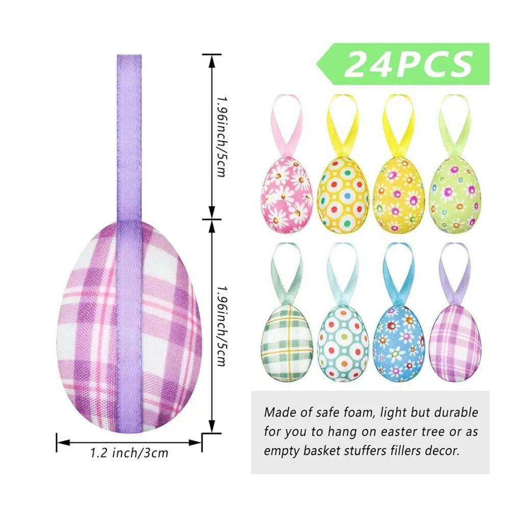 24Pcs Multicolor Easter Egg Ornaments Cute DIY Craft Foam Easter Eggs Decorative Hanging Ropes Hanging Ornaments Kids Gifts