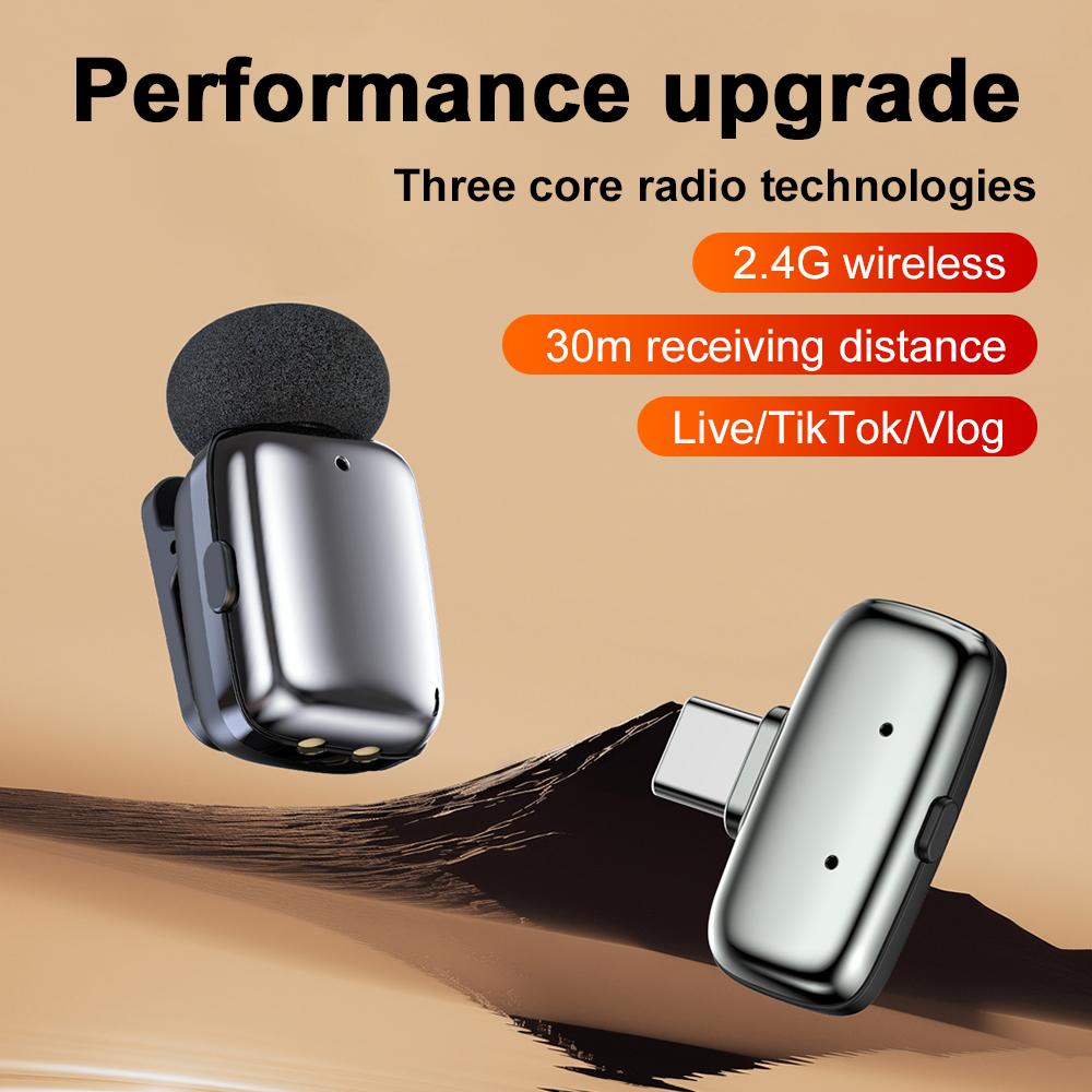 Mini Wireless Lapel Microphone 2.4G Lavalier Microphone for iPhone iPad Android Type-C Video Recording Live Broadcast
