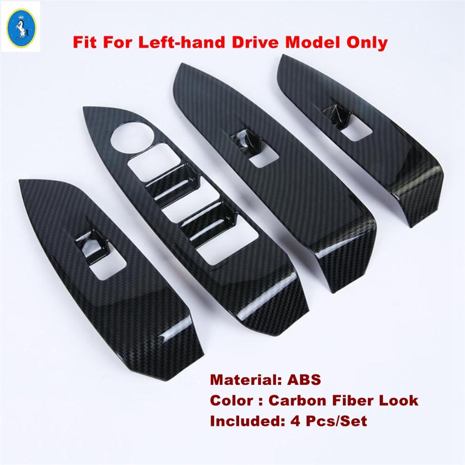 Matte / Carbon Fiber Look Car Door Handle Window Lift Switch Button Panel Cover Trim Accessories For Mazda CX-3 CX3 2015 -