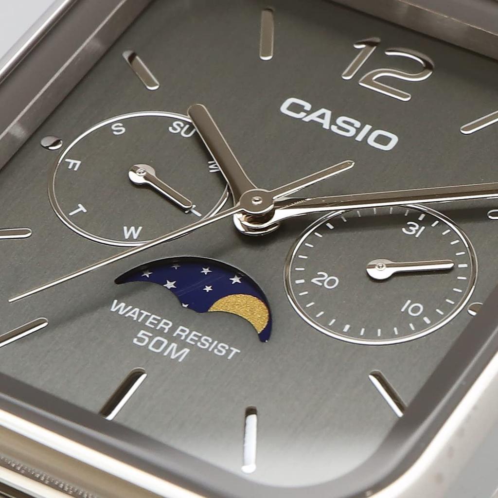 Casio Стандартные аналоговые мужские часы с индикатором фазы Луны MTP -M305D-4AV Металлический браслет Бордовый / -M305M-8AV Металлический сетчатый браслет Темно-серый (Импортный)