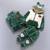 Children's Winter Green Bear Head Hooded Three Piece Set For Boys And Girls
