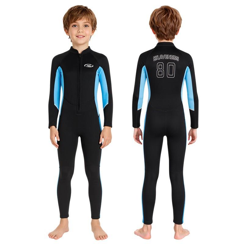 Kids Full Wetsuit Snorkeling Diving Surfing Warm Thermal Long Sleeve Pants UV Protection Black Light Blue