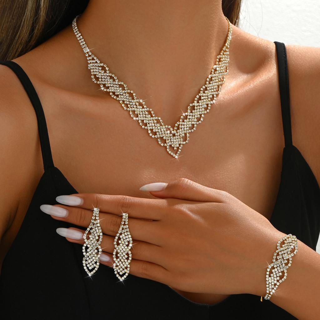 Ожерелье, серьги, браслет из трех частей, свадебные аксессуары для ужина со стразами