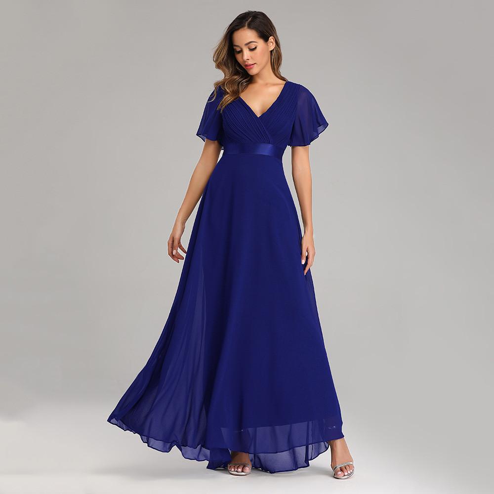 Chiffon Spring Summer Long Dress With Deep V Neck And Ruffle Details For Formal Events
