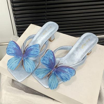 Модные Элегантные Тапочки с Декоративным Дизайном Бабочки Женские Модные Сандалии-Слипоны с Узкой Полосой и Зажимом для Пальцев ног Лаконичный Комфорт Пляжные Шлепанцы