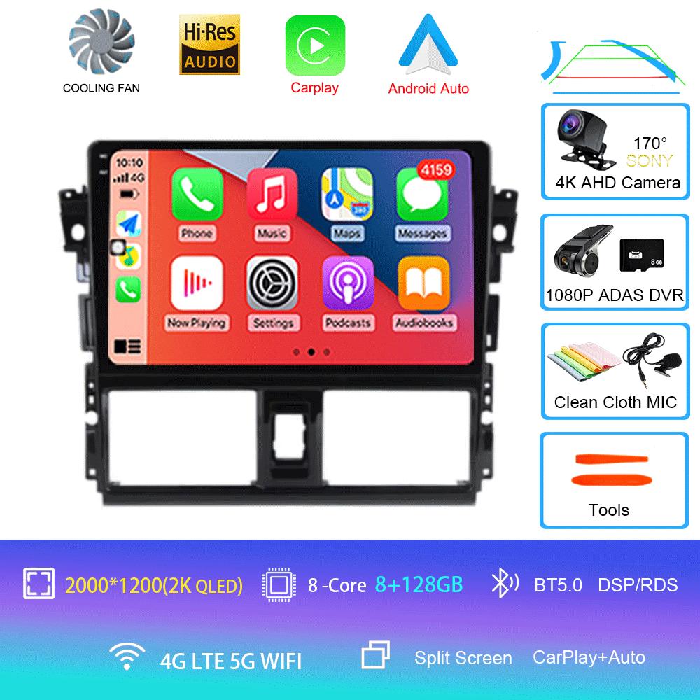 Для Toyota Vios Yaris 2013 2014 2015 2016 Автомагнитола Android 14 Carplay Auto Мультимедийный Видеоплеер GPS Навигация 2din Стерео