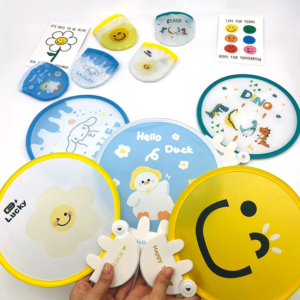 VIVIZHWH Складной Милый Складной Летний Милый Круглый Легкий Идеально подходит для фейерверков и Набор из 3 вееров, Дизайны, Сверхлегкий, Ручка, Мини, Веер,