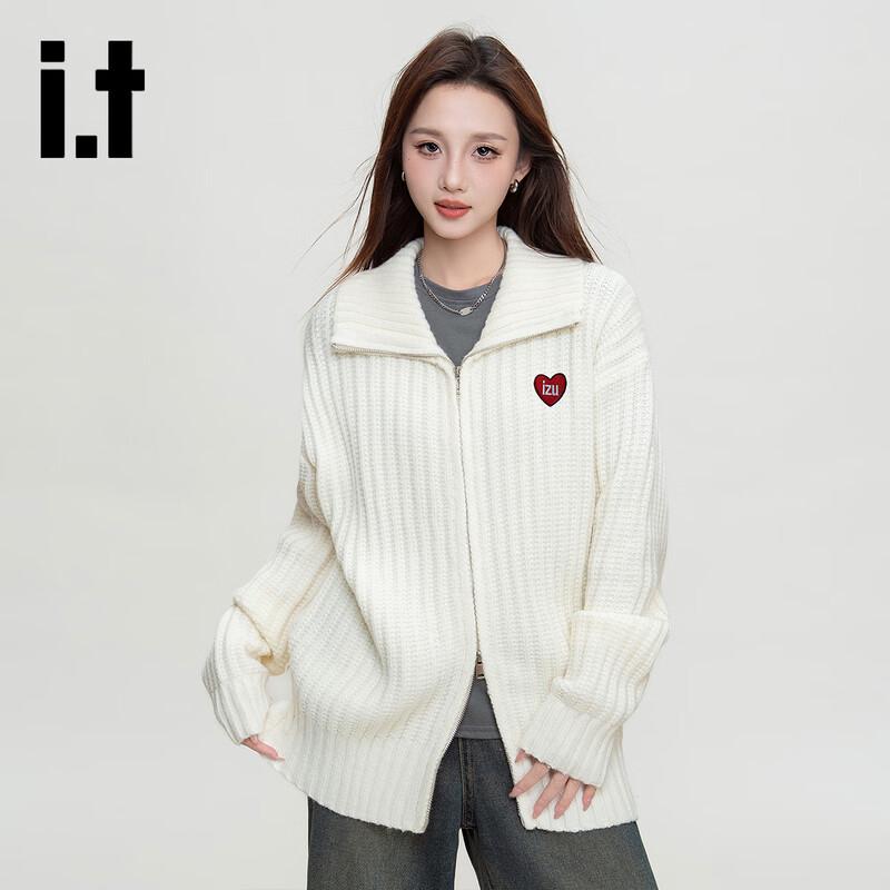 Izzue Women's Retro Ruffled Collar Zipper Knit Cardigan