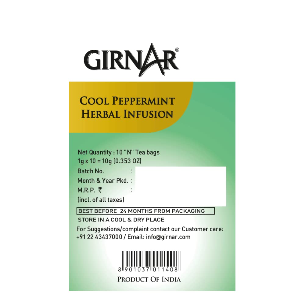 Girnar Чайный напиток с мятой и травами Cool Peppermint, 10 пакетиков, без кофеина, успокаивающий мятный напиток