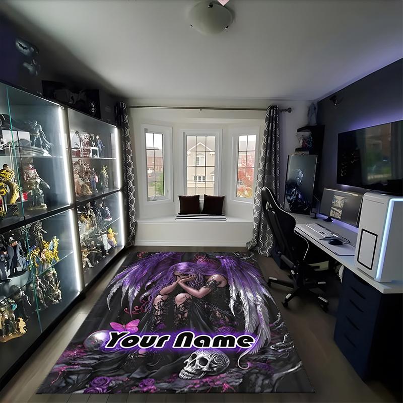 1PC Custom Name Purple Angel's Embrace Theme Floor Mat Ideal for Living Room, Game Rooms, Office, Bedroom,Floor Mat Playful Design