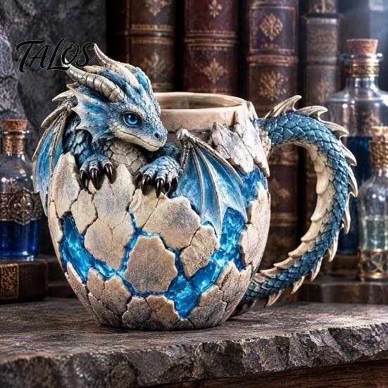 Fantasy Coffee Cup Dragon Egg Mug, Stainless Steel Liner 3D Relief Baby Unique Birthday Gift for Lovers Cup, Realistic Resin Desktop Ornament