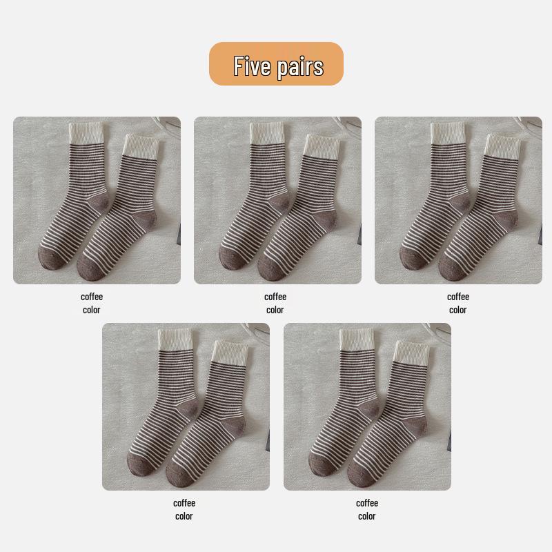 Женские полосатые шерстяные носки до середины икры - Теплые и холодостойкие для осени и зимы