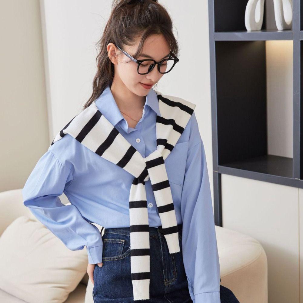 Wraps Stripe Scarf Cloak Fake Collar Wraps Simple Knitted Shawl Blouse