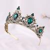 Baroque Vintage Green Crystal Bridal Tiaras Crown Women Rhinestone Retro Pageant Diadem Bride Headbands Wedding Hair Accessories