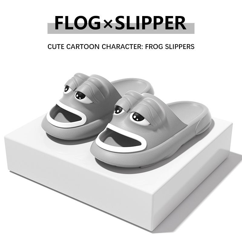 Модные милые мультяшные летние тапочки Женские Мужские Домашняя обувь для ванной Комнатные Забавные лягушки Толстая подошва Парные Тапочки для душа Пляжные шлепанцы Противоскользящие сандалии