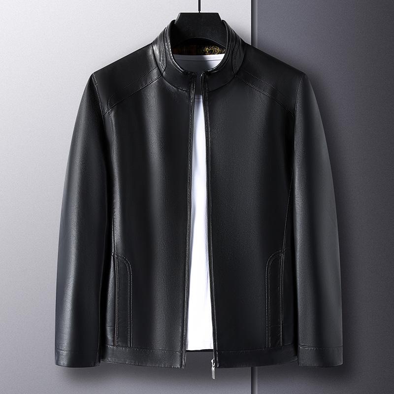 Кожаная куртка мужская осенне-зимняя новая мужская одежда воротник-стойка мягкая кожаная куртка для мужчин среднего возраста свободная и повседневная