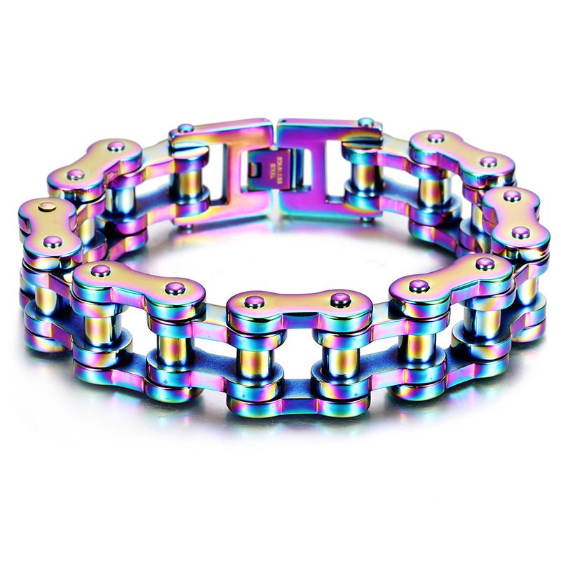 Мужские браслеты из нержавеющей стали в стиле рок-н-ролл, радуга, массивные 18 мм, 9 дюймов, велосипедная цепочка на руку, браслеты для мужчин, ювелирные изделия для мальчиков