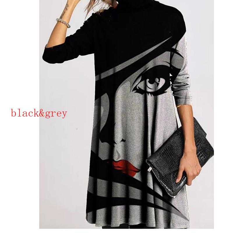 Зимняя водолазка, теплая винтажная женская одежда с принтом, элегантные лоскутные платья с длинными рукавами, женские повседневные свободные платья