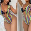 Colorful Stripes Women Transparent Lace Bodysuit Sexy Lingerie Sleepwear Lace Floral See-through Teddies Catsuit Erotic Adult Female Sex Game Costume