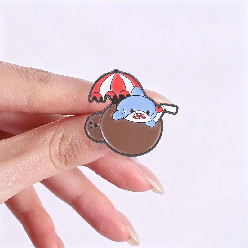Xiaomi Cute Cat Drinking Coconut Water Enamel Pin Cartoon Baby Shark In Coconut Water Summer Cool Brooch Bag Lapel Badge Jewelry Gifts