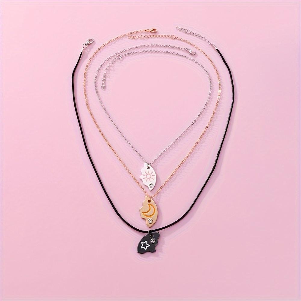 Celestial 3-Piece Pendant Set - Zinc Alloy Sun, Moon & Star - Hypoallergenic - Perfect for BFFs, Daily, and Parties
