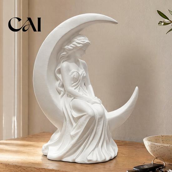Minimalist Statue for Shelf Display Moon Girl Figurine, 3D Printed Mystical on Crescent Figurine Home Decor Statue, Collectible Sculpture Bedroom