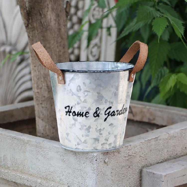 Flower Pot Metal Iron Bucket Planters Pot Metal Bucket Flower Holder with Hooks