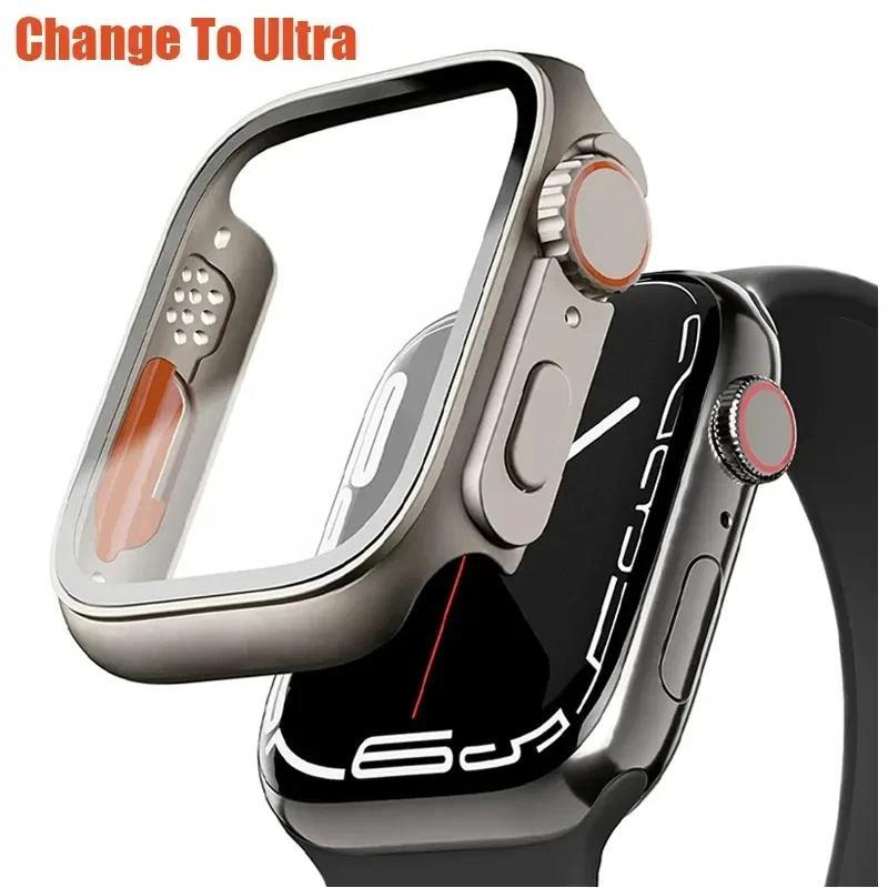 Стекло + чехол для Apple Watch 44 мм, 45 мм, 41 мм, 40 мм, 42 мм, 38 мм, сменная защитная пленка для экрана, ультра-бампер iWatch Series 9, 8, 7 SE, 6, 5