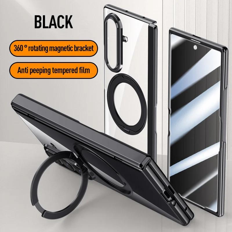 For Samsung Galaxy Z Fold 8Ultra Swivel Alloy Bracket Magnetic & Bracket & Ring 3in1 Tempered Glass Film For Magsafe Phone Case