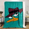 A cartoon duck face wearing a brown hat with a focused expression. for all seasons blanket lunch break throw gift