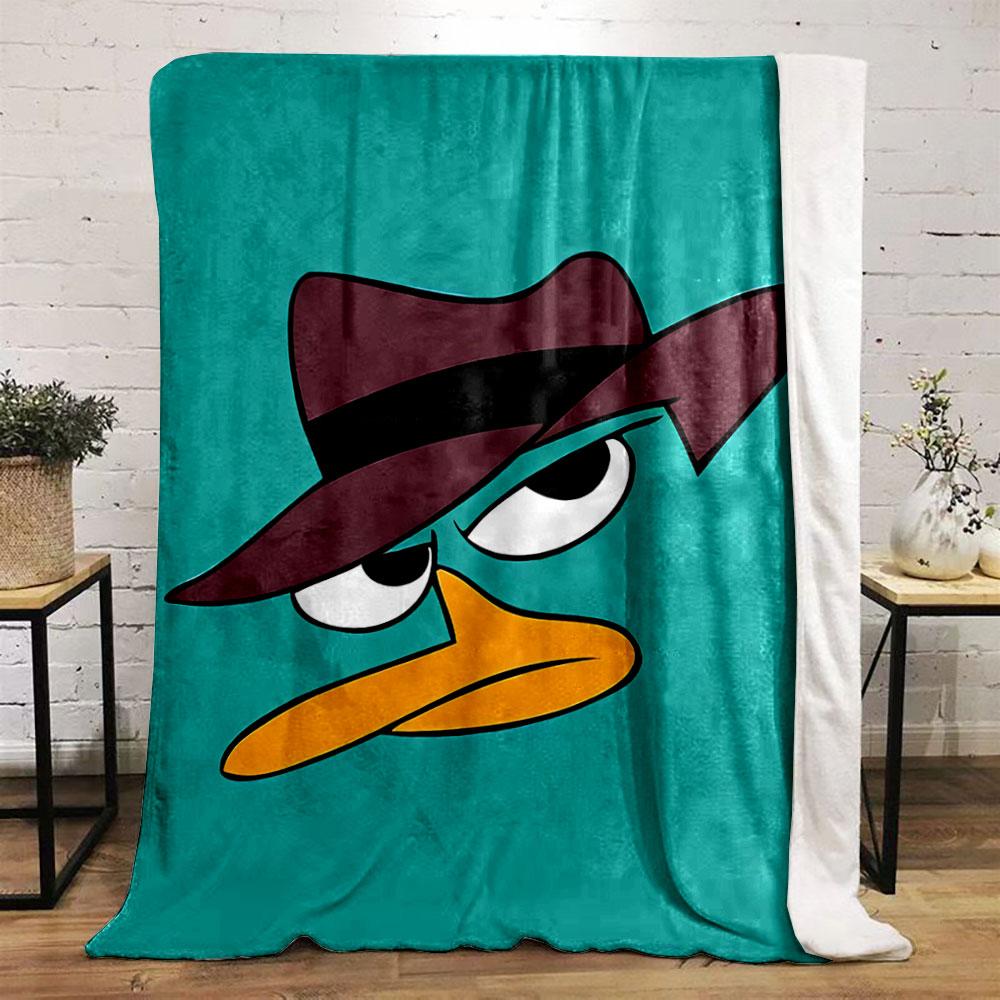 A cartoon duck face wearing a brown hat with a focused expression. for all seasons blanket lunch break throw gift