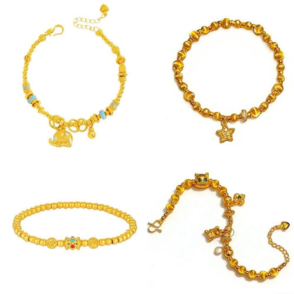 Elegant Enamel Gold Lucky Bead Hand Chain Sand Gold Granulation Dumpy Elephant Bracelet  Banquet