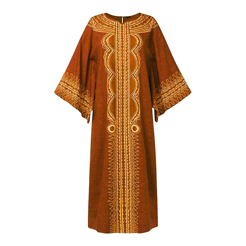 Женские платья больших размеров с круглым вырезом, расклешенные, с длинным рукавом, с принтом