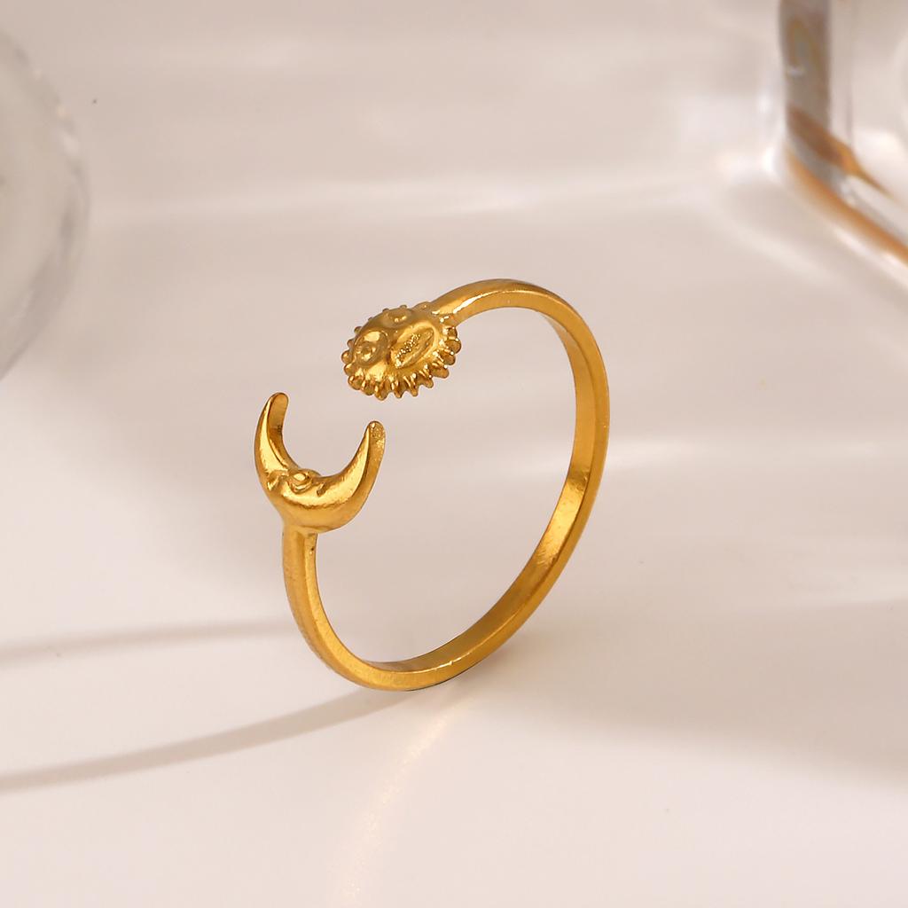 Exquisite Sun And Star Open Ring Unisex Wedding Zircon Stainless Steel Stackable Couple Rings Fashion Accessories