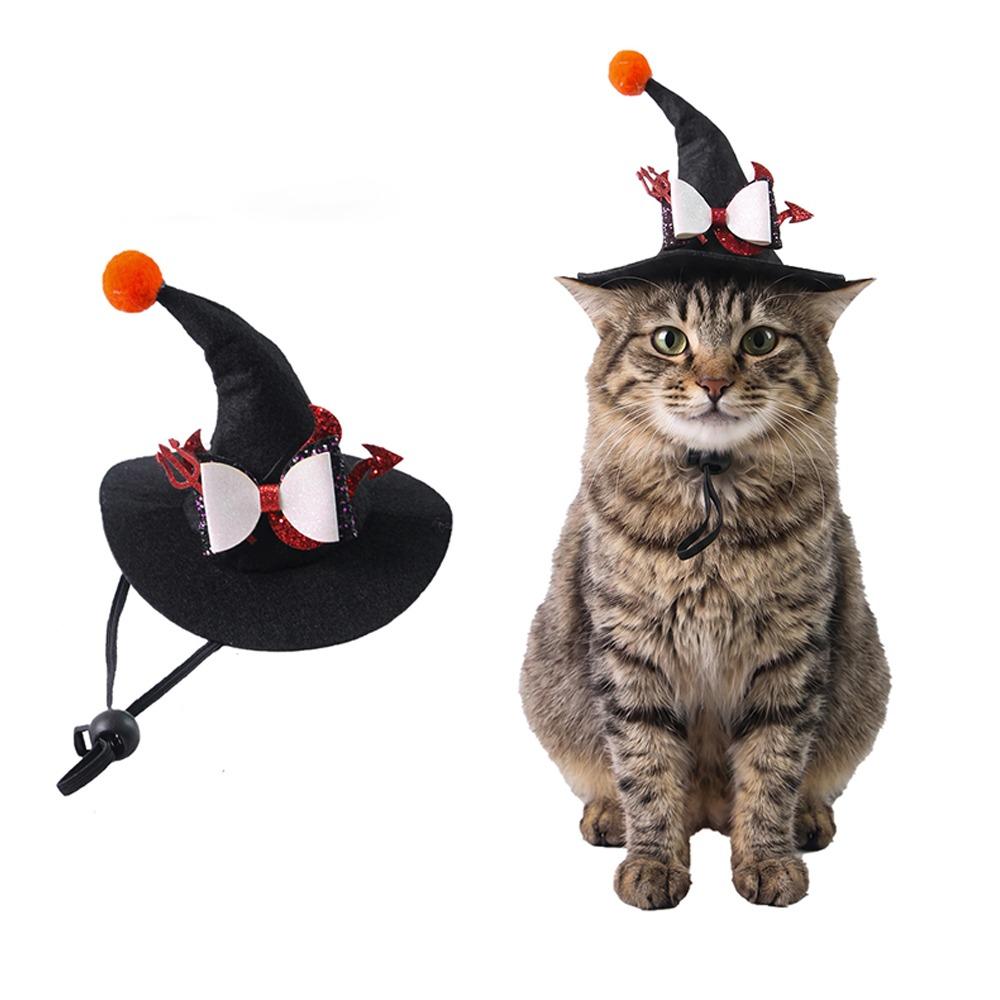 Adjustable Strap Pet Halloween Witch Hat Curved Top Dog Halloween Party Hat Holiday Decoration